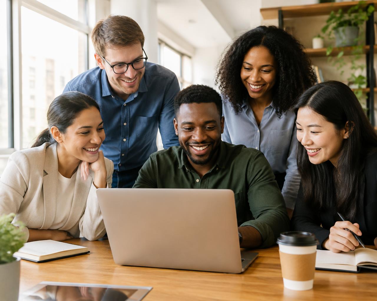 Team collaborating on an AI project